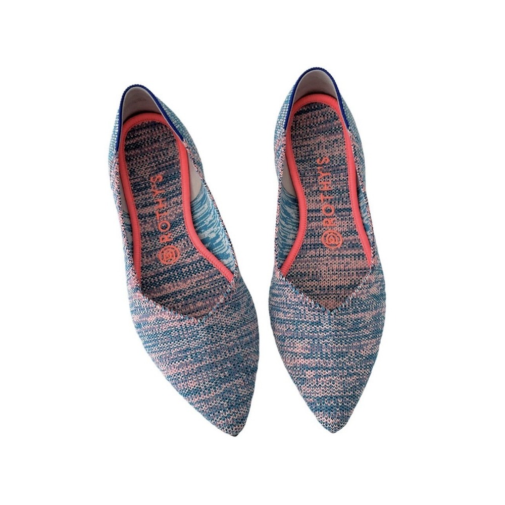 Rothy's The Point Turquoise Melange size 10.5 Limited Edition Pink Blue Orange